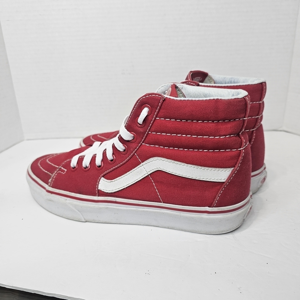 Vans Sk8-Hi High Top Skate Shoes Red Canvas Sneakers Womens Size 8 Lace Up - Picture 8 of 10